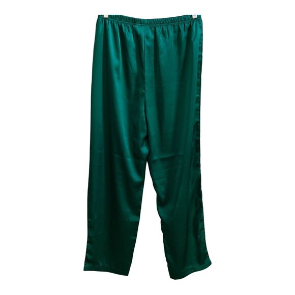 Delicates Pajama Set Womens LARGE Green Satin Long Sleeve Elastic Waist PJs - Picture 11 of 16